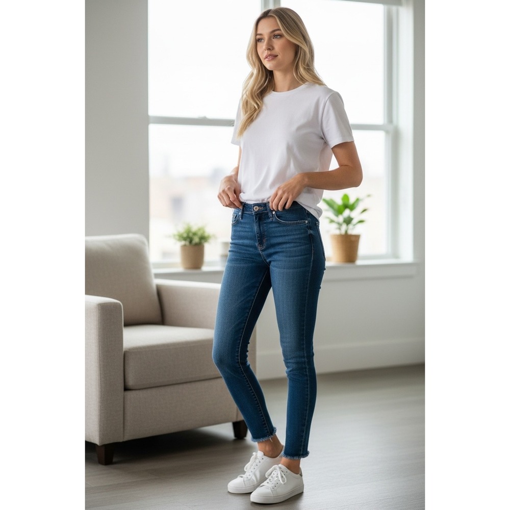 KUT From The Kloth Donna High Rise‎ Ankle Skinny Jeans Dark Wash Raw Hem Size 2